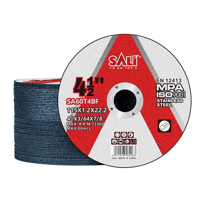 SALI 50 حزمة من عجلات القطع 4 1/2 بوصة عجلات القطع 4-1/2" × 3/64" × 7/8" قطع احترافية من الفولاذ المقاوم للصدأ، عجلة قطع طاحونة الزاوية، أقراص قطع مع ترقية قطع عدوانية (4.5 بوصة، 50) - Image 1